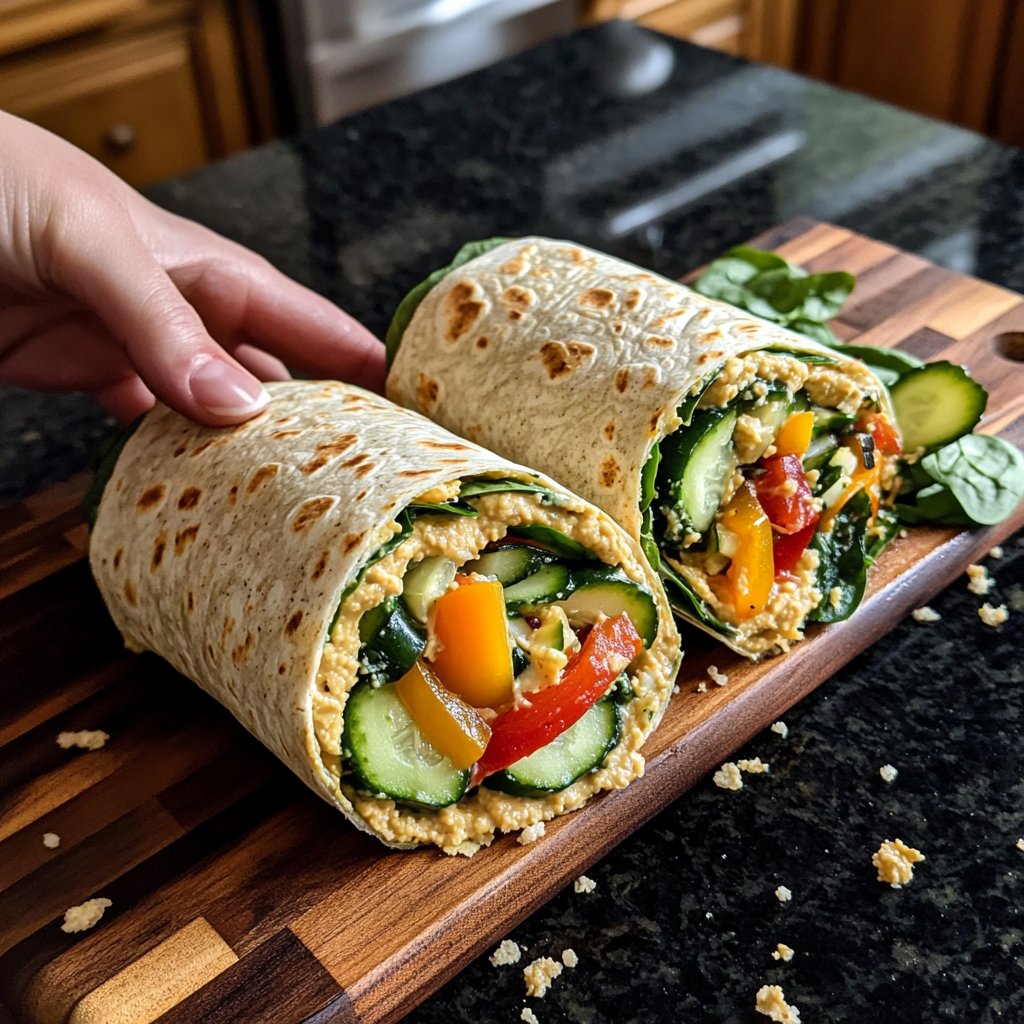 High-Protein Veggie Hummus Wrap Lunch