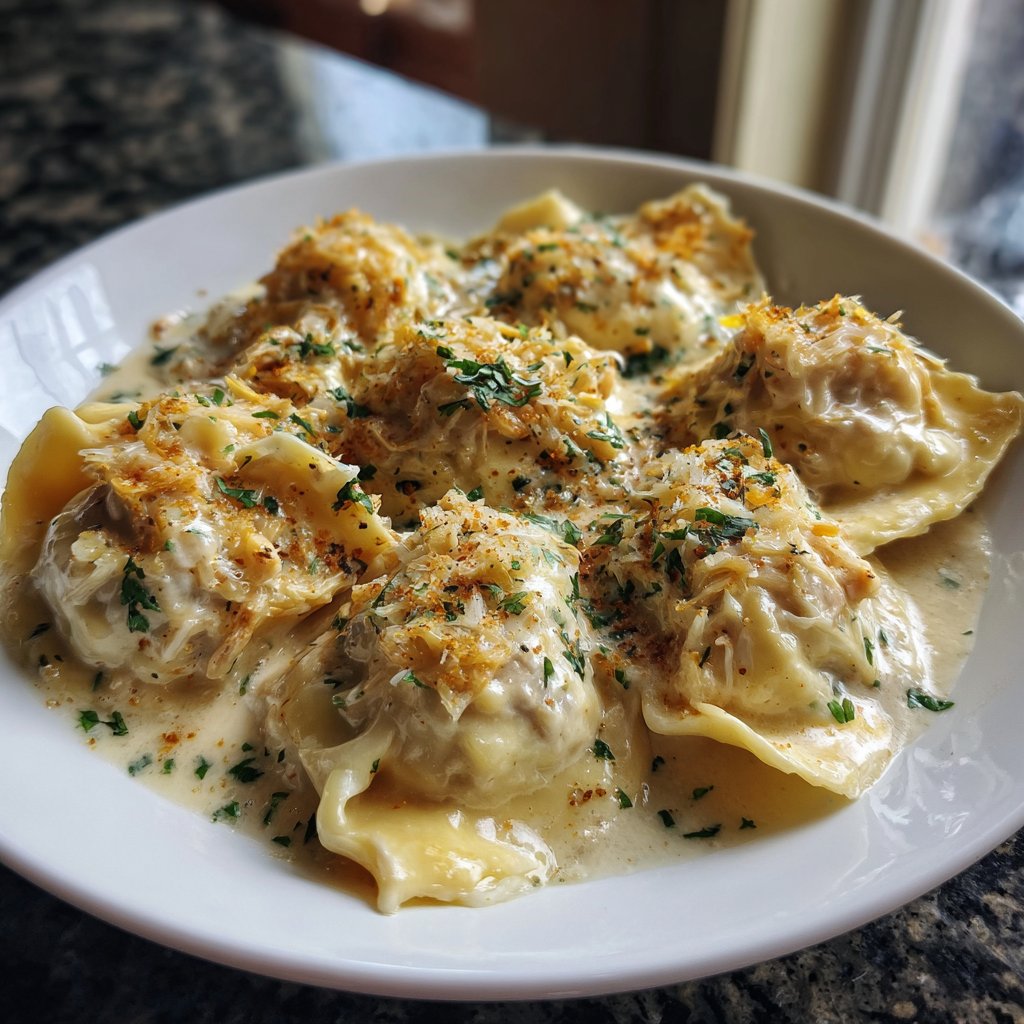 Crab Stuffed Ravioli with Champagne Cream